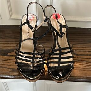 Ellen Tracy Black Patent Multi-Strap Slingback Heels